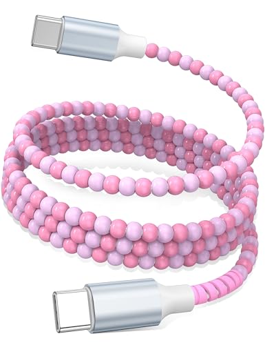 Image of USB C to USB C Cable 6FT,60W Fast Charging Beaded Charger Cord for iPhone 17 16 15 Pro Max /iPad Pro Air 11th for Samsung S26 S25 S24 Ultra S23 A16 /Android Phone Charger Cord Cute Girl Women,Light-Pink