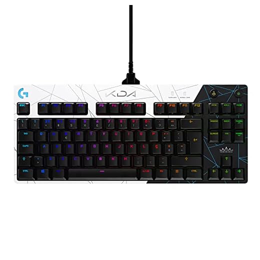 Teclado Mecânico Gamer Logitech G PRO K/DA com Layout US, RGB LIGHTSYNC, Design TKL, Cabo Destacável e Switch Exclusivo GX Brown Tactile - Edição Oficial League of Legends KDA