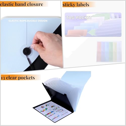 Image of 2-in-1 Expanding File Folder with Clipboard for Dual, Expanding Files Folder Document Letter A4 Size File Organizer with Handle and 13 Pockets for Important Papers /Letters (Light Blue)