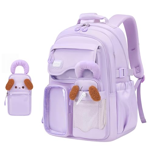Image of Bansusu Girls Backpack for Kids School Bag, Backpack for Girls Bookbag Multi-Pocket, with Pencil Case, Purple