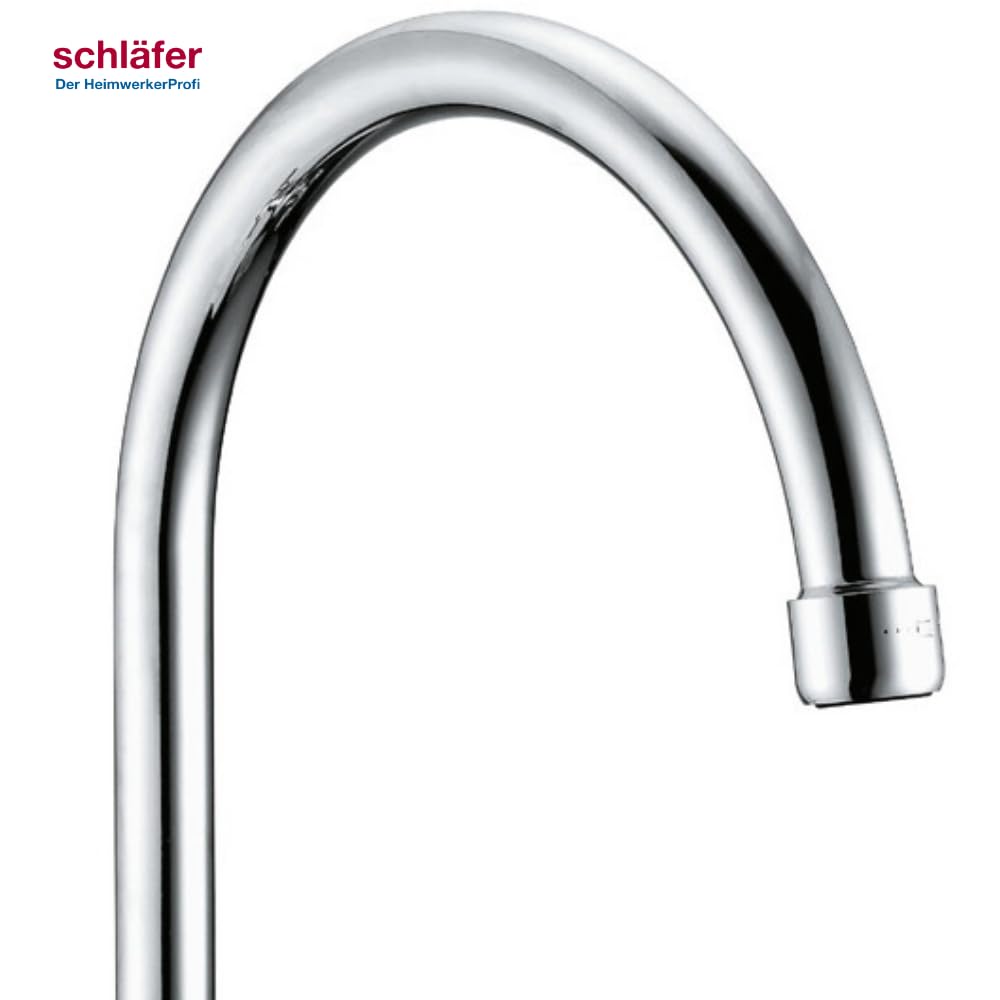 Schläfer 67081-C | Canna di Ricambio Rubinetto Cucina, Girevole a U, Ghiera 3/4" (Ø 24,9mm) x 20cm, Compatibile con Aeratore NEOPERL Anticalcare Risparmio Acqua M22 (incluso)