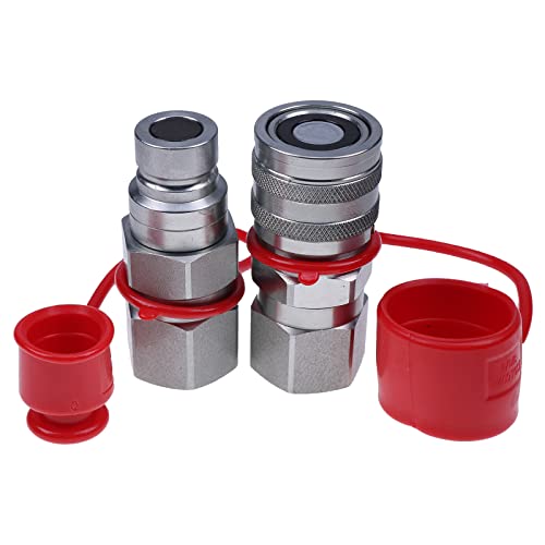 Image of JZGRDN Flat Face Hydraulic Quick Connect Couplers Couplings Set with Dust Caps Compatible with Bobcat Hydraulics 1 /2 inch Skid Steer