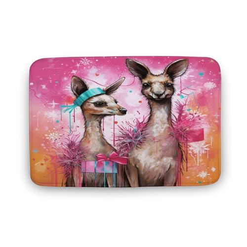 Kangaroos Xmas Bathroom Mats Rugs Christmas Wagtails Kangaroo Machine-Washable Indoor Doormat Front Door Welcome Mat No Silp Washable Cover Bathroom Decorations Carpets 20x32 Inch