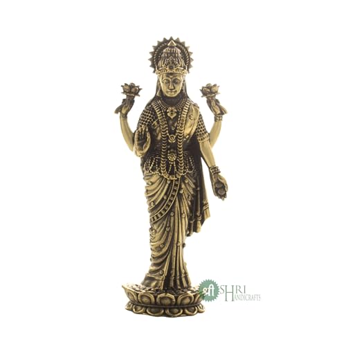 Image of INDICAST Brass Goddess Laxmi Statue for Home Temple | 5 inch Standing Maa Lakshmi Figurine Idol Murti Sacred Symbol of Wealth | Perfect for Rituals & Gifting (Weight- 150gm)