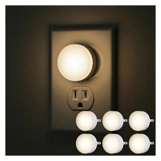 Lights By Night, Mini LED Night Light, Plug-In, Dusk to Dawn Sensor, Warm White, Compact, UL-Certified, Ideal for Bedroom, Bathroom, Nursery, Hallway, Kitchen, 45176, 6 Pack