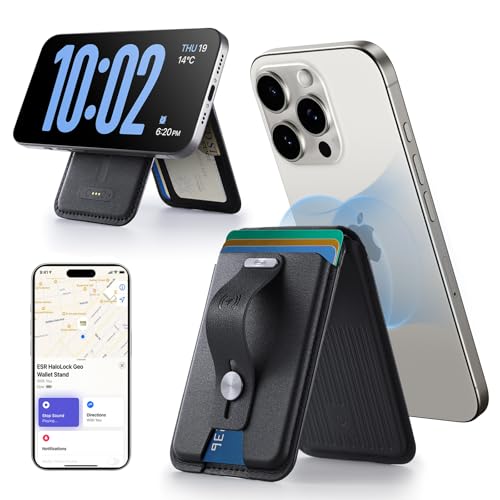 ESR for Magsafe Wallet with Full Find My Functionality RFID Blocking Magnetic Geo iPhone Wallet Up to 3 200g Magnet Strength Card-Holder w Adjustable Stand iPhone 17e/17/16/15/14/13/12 Series Black
