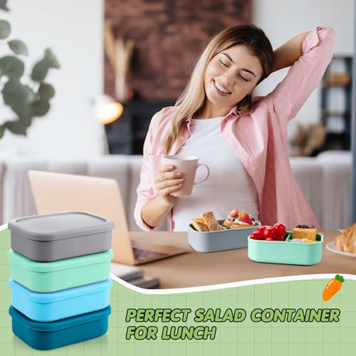 Image of Layhit 4 Pcs Silicone Bento Box for Adults, 27 oz Bento Lunch Container Reusable Food Container for Women Men, Leak Proof Microwave Dishwasher Freezer Safe (3 Compartments,Cool Colors)