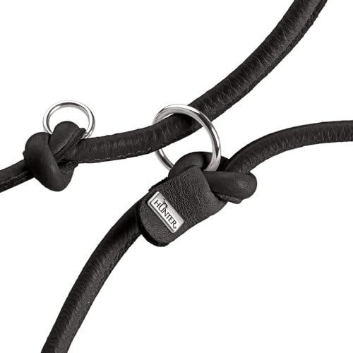 Hunter Verstellbare Hundeführleine SOHO Round MINI, Farbe: schwarz, Rindsleder, 3-Fach verstellbar, weich & geschmeidig, leicht & robust, für kleine Hunde & Welpen, Made in Germany, Größe: 6/200