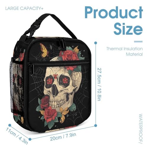 Rose Skull Spider Web Funny Backpack Set with Lunch Bag And Pencil Case Lightweight Bags Sets4