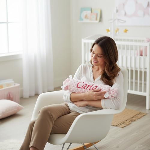 Miniatura 6 de Variouss Cojin Antivuelco Personalizado Para Bebé Recien Nacido, Personalizado Con Su Nombre Bordado. Rosa