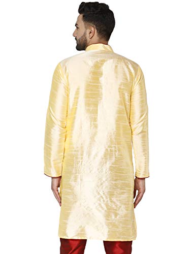 Image of Men's Art Silk Woven Design Long Kurta Mandarin Collar Straight Shirt