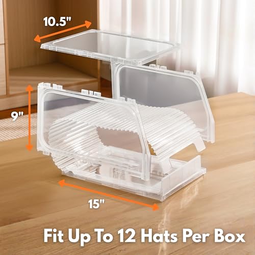 Modi Studio 2 Pack Hat Organizer for Baseball Caps - Patented One-Handed Auto-Open Gate, Stackable Clear Hat Storage Box, Baseball Cap Organizer, Hat Holder Display Case, Holds Up To 12 Hats Per Box by NOMI MODI STUDIO - Image 7