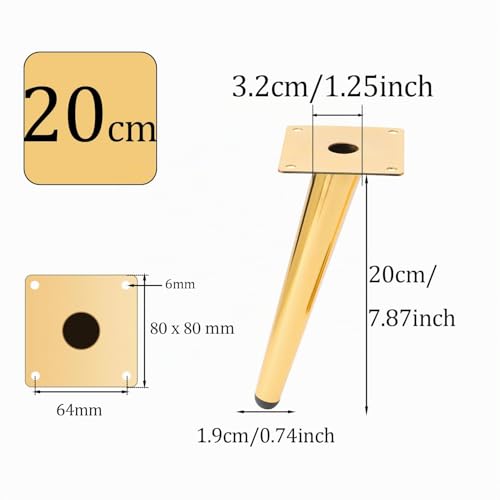 Patas de mesa de cono inclinado con acabado dorado metálico de alta resistencia y 20cm de alto 5