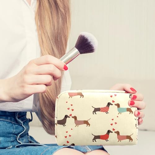 Kosmetiktasche mit Dackel-Motiv, für Frauen, Reise-Kulturbeutel, groß, Make-up, praktische Tasche, Organizer, Tasche mit Reißverschluss, multi, 18.5x7.5x13cm/7.3x3x5.1in, Kulturbeutel