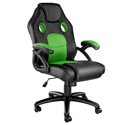 tectake® Silla Gaming, Silla Ergonomica Escritorio, Ordenador, Altura Ajustable, 5 Ruedas Dobles, Diseño Moderno, Acolchado Grueso, Tejido de Malla, Silla Oficina, Silla Escritorio - Negro/Verde