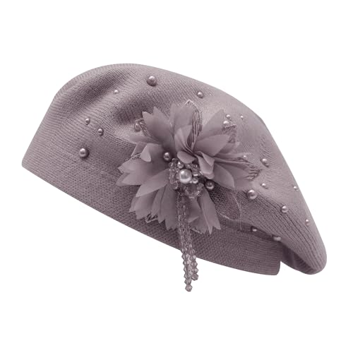 ZLYC Kids Beret Hat Girls Solid Color Knitted Floral Artist French Beret Cap