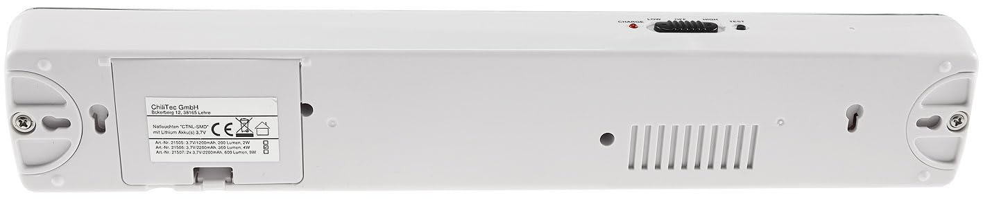 ChiliTec CTNL-60 Lampe de secours avec batterie pour jusqu'à 5 heures 230 V 60 LED SMD 230 V Allumage automatique en cas de panne de courant Éclairage d'urgence avec interrupteur Blanc