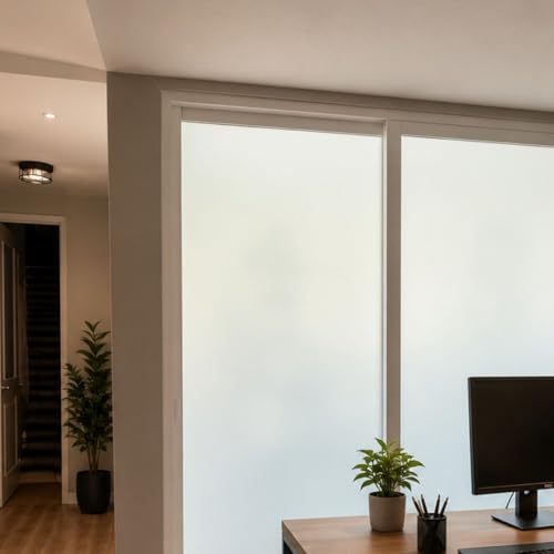 Image of CVANU Frosted Glass Covering Privacy Window Film, Self Adhesive Waterproof Vinyl Sticker for Glass Doors, Windows, Bathroom & Office Use (12 x 100 Inch)