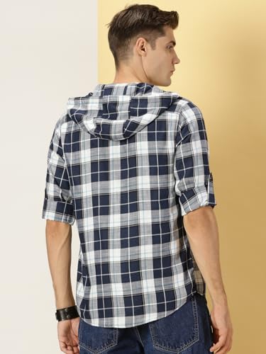 Image of Thomas Scott Men's | Checks | Full Sleeve | Regular Fit | 100% Cotton | Hooded | Casual Shirt