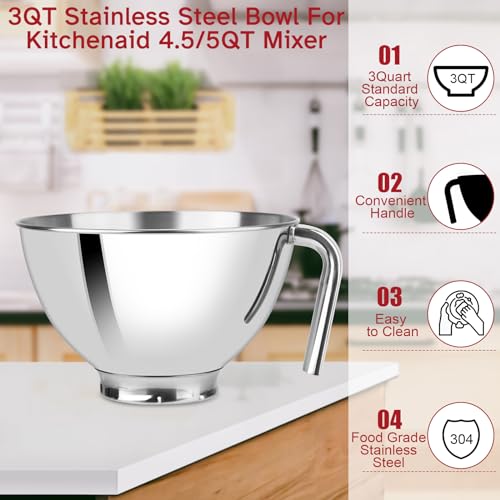 Tazón de Acero Inoxidable 3 Quart Compatible con KitchenAid miniatura 2