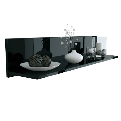 Vladon Étagère Murale Skadu, Tablette Murale avec Surface de Rangement, Noir Haute Brillance (97,5 x 18,5 x 18,5 cm)