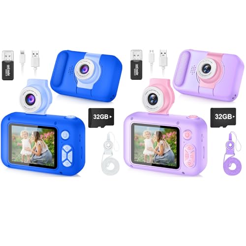 2Pcs Kid Camera for Kid,2.4in IPS Screen Digital Camera,180°Flip Len Toddler Camera,Children Selfie Camera with Playback Game,Christmas/Birthday Gift 3 4 5 6 7 8 9 10 Year Old Girl Boy