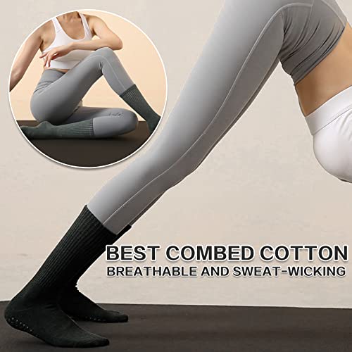 Jczanxi Womens Yoga Socks With Grips, Non Slip Grippy Socks For Pilates, Barre, Dance, Ballet | Ideal Cushioned Crew Socks (Black/Beige, 2 Pairs) #TOP5