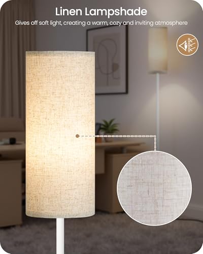 Image of Dimmable Floor Lamps for Living Room with Remote and Foot Switch, 64.4 inch Modern Standing Tall Lamp, Corner Lamp for Bedroom, Office, Bulb Included, 3000K-6500K, Beige and White, FCC Listed WE06LD05W1