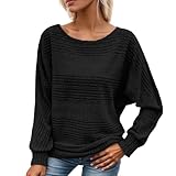 Suéter de manga larga suave para mujer, cuello redondo, jersey, blusas de negocios, casual, manga murciélago, de punto, tallas grandes, Negro , XL