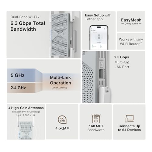 image for TP-Link BE6300 Wi-Fi 7 Range Extender RE403BE w/ 2.5G Port | 6.3 Gbps 