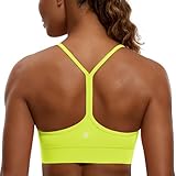 CRZ YOGA Butterluxe Womens Y-Back Racerback Sports Bra - Spaghetti Straps Wireless Scoop Neck Athletic Padded Yoga Tops Neon Yellow Small