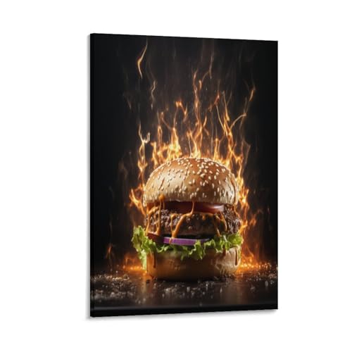 Tableau burger impression sur toile 50x75cm pour decoration salon