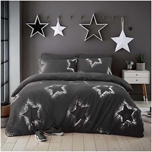 Teddy Bear Bedding Stars Duvet Cover Double, Warm Glitter Duvet Set, Fluffy Thermal Bedding, Blush Pink