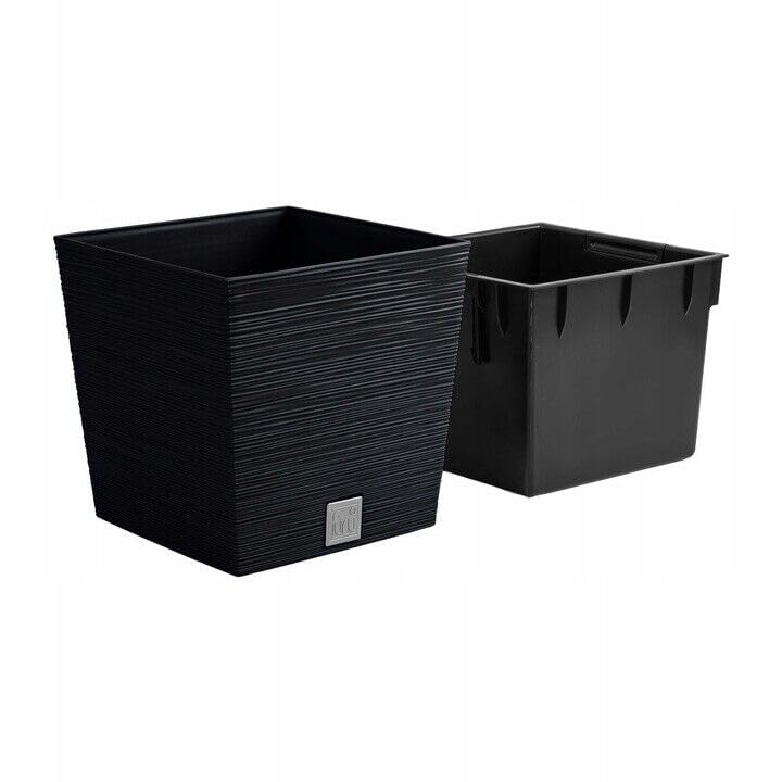 B2C Square FURU Style Look Planter Tall Flower Plant Pot Indoor Outdoor Garden Home Decor Garden Patio Textured with Spacer Insert (Anthracite, 250mm - 10")