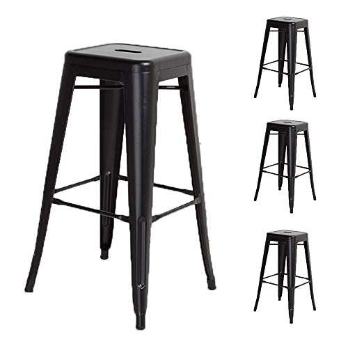 Kosmi - Lot de 4 Tabourets de Bar en métal Noir Mat, Tabouret Moyen Hauteur 66cm idéal pour Une Table de 90cm