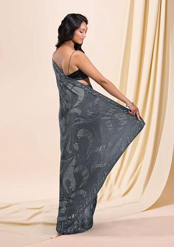 Image of TRENDMALLS Women's Silk Siroski Work Saree with Unstitch Blouse Piece