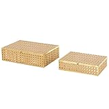 Deco 79 Rattan Jewelry Box Woven with Glass Panels and Chain Accent, Set of 2 10", 8"W, Brown