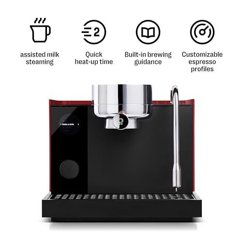 Image of Fellow Espresso Series 1 - Home Espresso Machine - Heats in Under 2 Minutes, Precise Temperature Control, Pressure Profiling, Built-In Guidance, Assisted Milk Steaming, Cherry Red w /Walnut