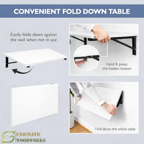Image of Enigmatic Woodworks Wall Mounted Folding Study Table | Space Saving Foldable Laptop Desk for Home & Office | Engineered Wood Wall Mount Table (White, 80 * 40 cm)