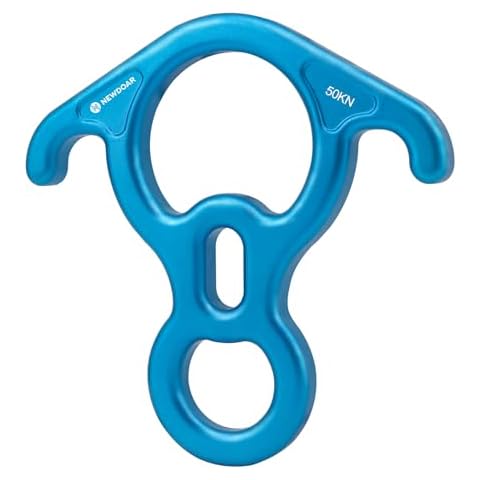 NewDoar 50KN 11000 LBF Rescue Figure,8 Descender Large Bent-Ear Belaying and Rappelling Gear Belay Device for Rock Climbing, Aerial dance,Ziplining and Peak Rescue 7075 Aluminum Alloy(blue) Cover