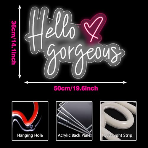 Image of Hello Gorgeous Neon Sign Light Wall Art Gifts, Neon Decorations Bar Pub Club Rave Apartment Home Decor Party Christmas Decor