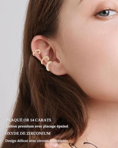 Yotlein 3 Paires Ear Cuff Faux Piercing Oreille, Boucles d'Oreilles Clip, Non Piercing Helix Cartilage, Ajustable Faux Piercing Oreille – vue 6
