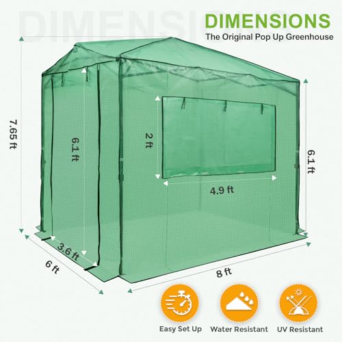 Image of EAGLE PEAK 8x6 Easy Setup Pop Up Greenhouse, Clear /Green /Mesh