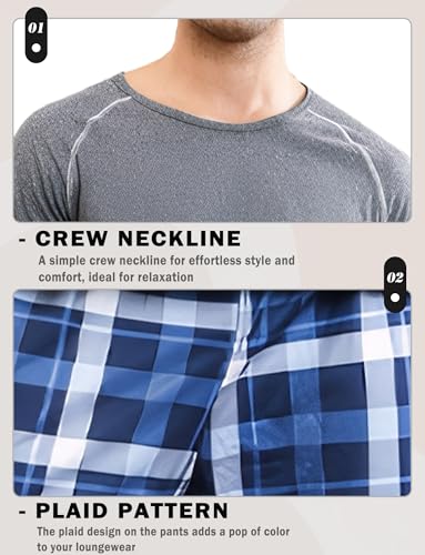 Men's Pajama Set Long Sleeve Top with Plaid Pants 2-Piece Sleepwear Comfort S-XL4