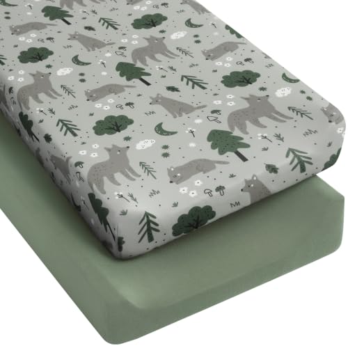 Image of Yoofoss 2-Pack Diaper Changing Pad Cover for Boys 32x16 (Green+Fox) | Soft & Easy-to-clean & Breathable, 360 Full Elastic Fit, Microfiber Fitted Sheets for Changing Table Pad