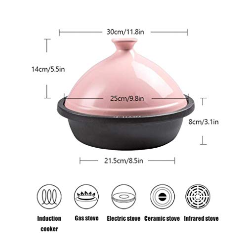 Myyingbin 30Cm Tagine Pot With Enameled Cast Iron Base Cone-Shaped Lid And Anti-Hot Silicone Gloves Housewarming Gift, Pink #TOP1