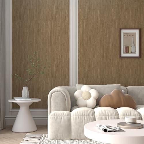 Papier peint moderne en lin pour rénover un mur abîmé marron