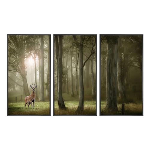 Tableau triptyque pour grand mur vide ANROU affiche murale moderne cerf forêt encadrée