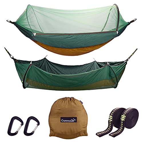 Cammouer Camping Hammock for Trees Portable Hammock with Net Parachute Fabric Travel Bed for Hiking Camping