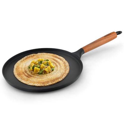 Image of KROSLO Lightweight Cast Iron Naturally Non Stick Dosa Tawa 28 cm | 100% Non-Toxic | Rust Resistant | Metal Spatula Friendly | Baby Food Safe